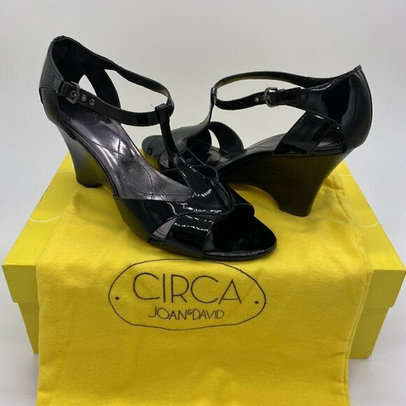 CIRCA Joan & David Black Patent Sandals - Picture 1 of 12